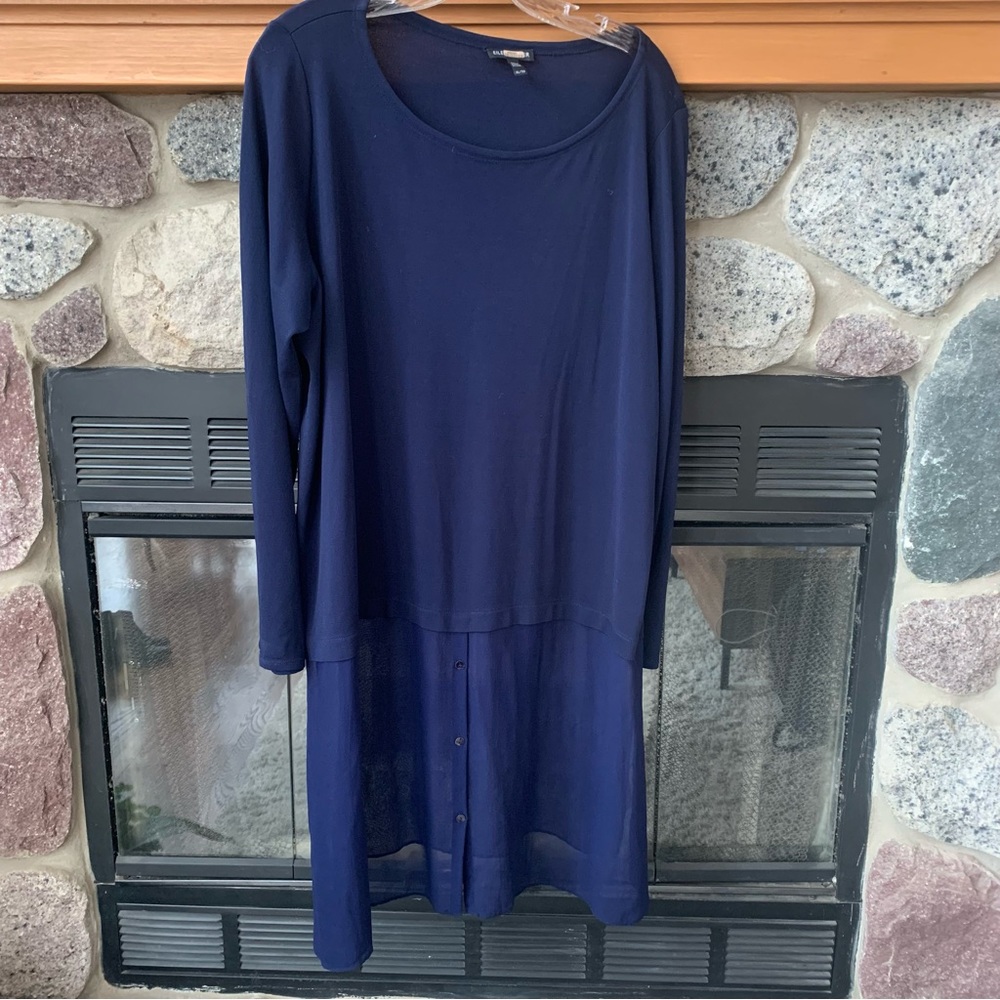 Eileen Fished Silk Top Tunic XL extra large blue womens